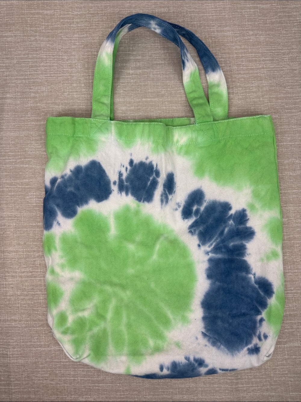 Hand Tie-Dye Canvas Tote Bag in Green & Blue